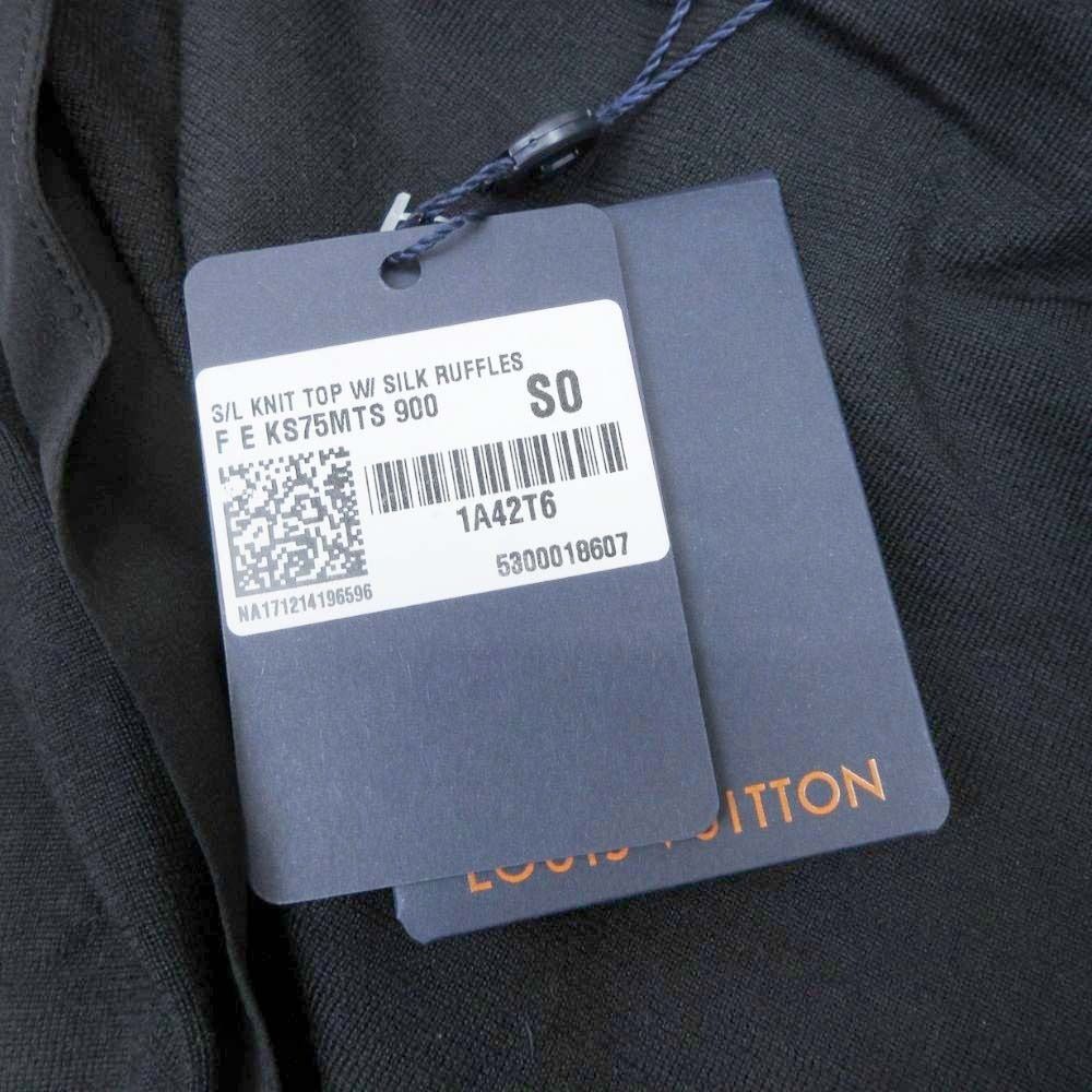Louis Vuitton Knit Top Wool Silk Chiffon Ruffle Frill Top Open Shoulder S Black — view 9