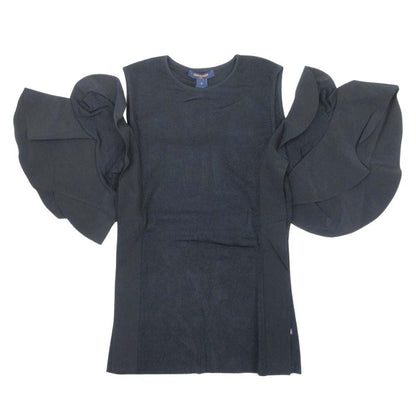 Louis Vuitton Knit Top Wool Silk Chiffon Ruffle Frill Top Open Shoulder S Black