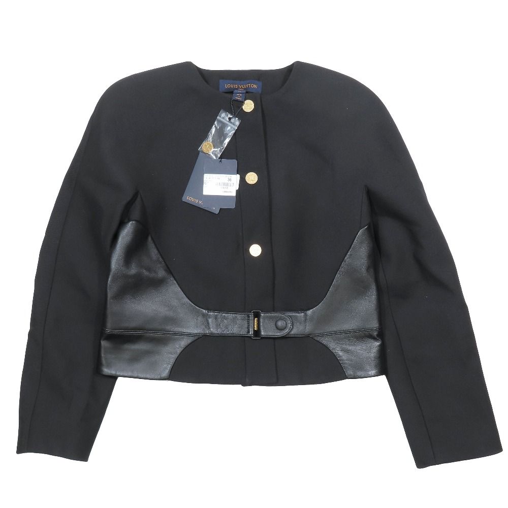 Louis Vuitton Boxy Jacket Collarless LV Logo Gold Button Lambskin Switch Belt