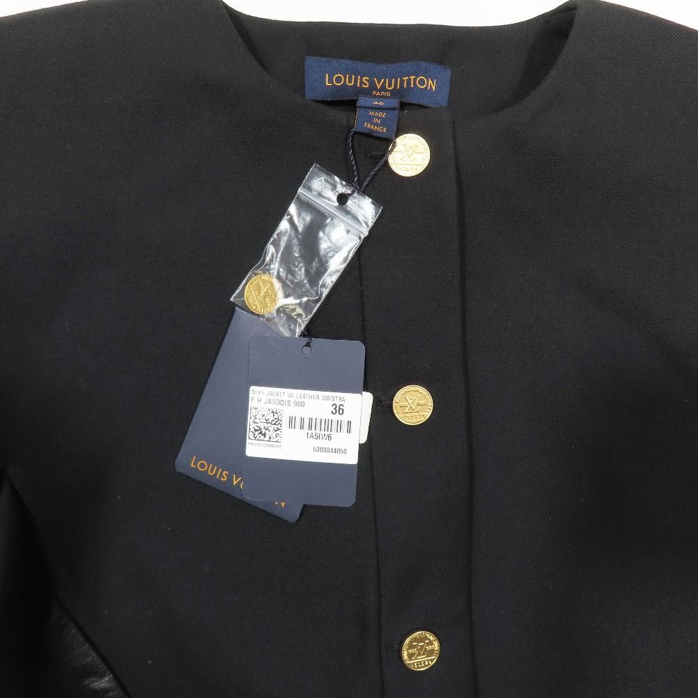 Louis Vuitton Boxy Jacket Collarless LV Logo Gold Button Lambskin Switch Belt — view 5