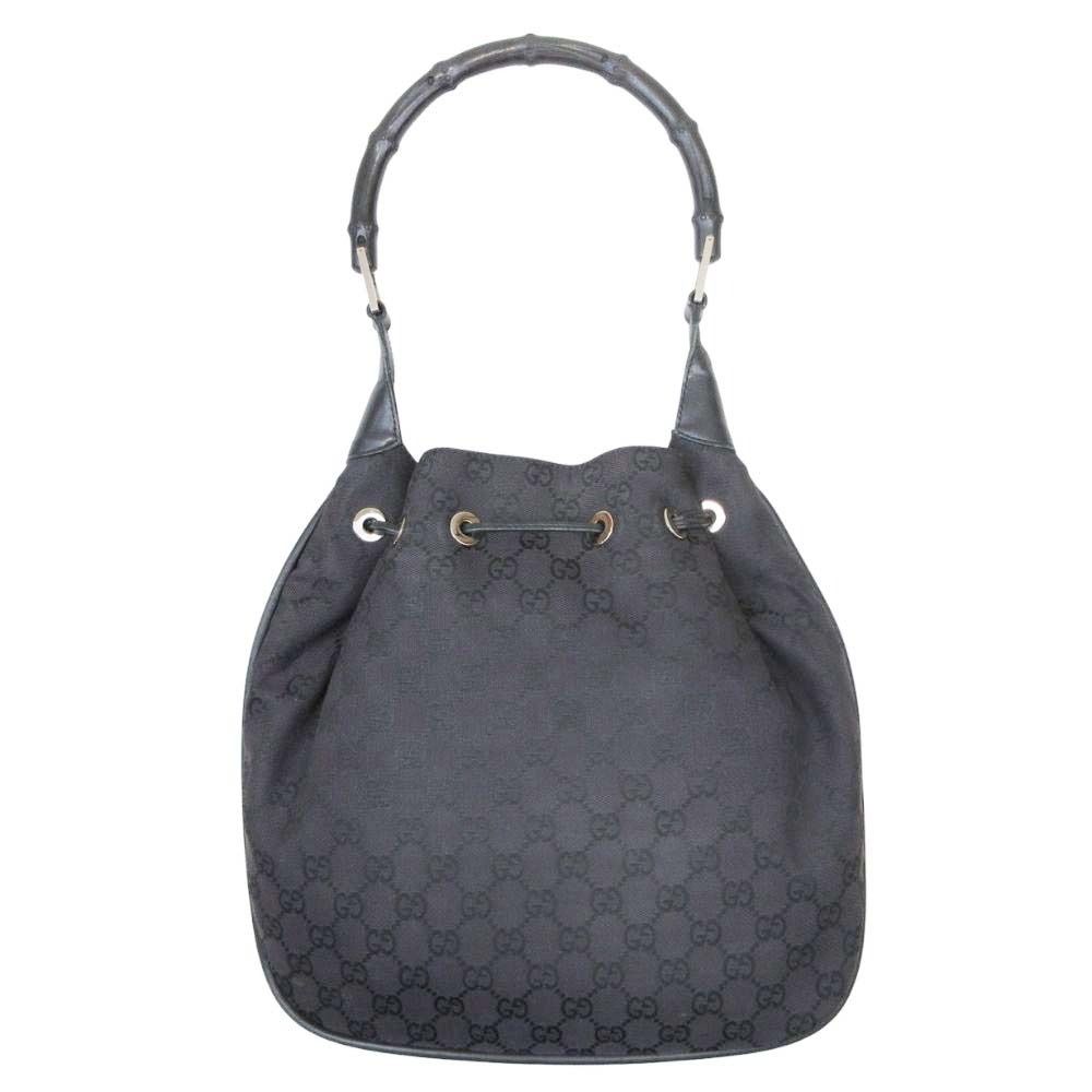 Gucci GG Canvas Bamboo Drawstring Shoulder Bag Dark Brown Black — view 2