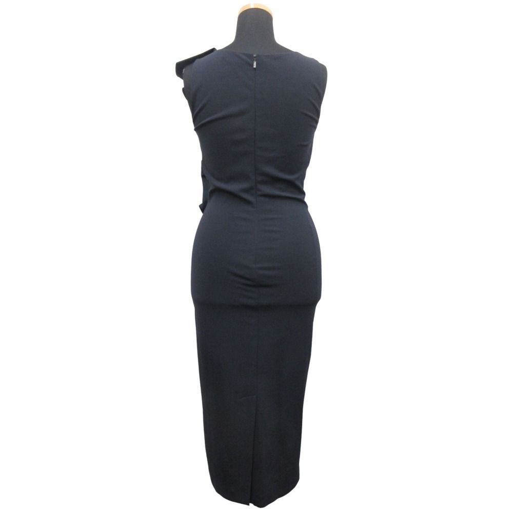 Max Mara Asymmetric Ruffle Frill Midi Dress Sleeveless White Tag 36 Navy — view 3