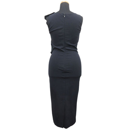 Max Mara Asymmetric Ruffle Frill Midi Dress Sleeveless White Tag 36 Navy — view 3