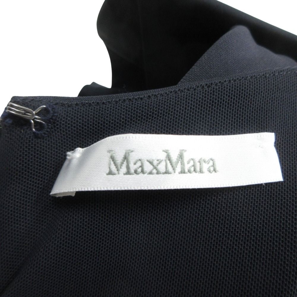 Max Mara Asymmetric Ruffle Frill Midi Dress Sleeveless White Tag 36 Navy — view 8