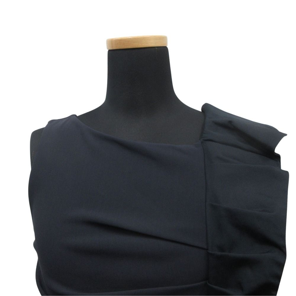 Max Mara Asymmetric Ruffle Frill Midi Dress Sleeveless White Tag 36 Navy — view 4