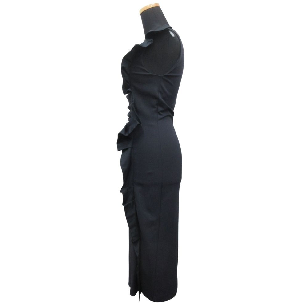 Max Mara Asymmetric Ruffle Frill Midi Dress Sleeveless White Tag 36 Navy — view 2