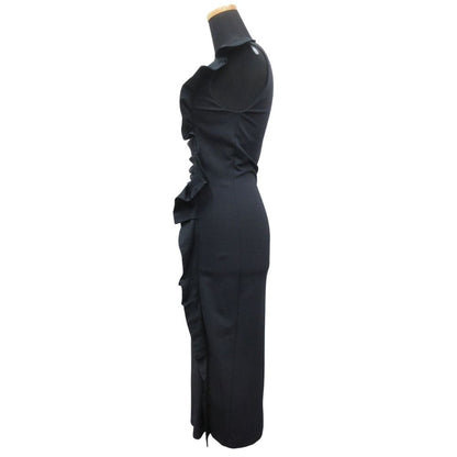Max Mara Asymmetric Ruffle Frill Midi Dress Sleeveless White Tag 36 Navy — view 2