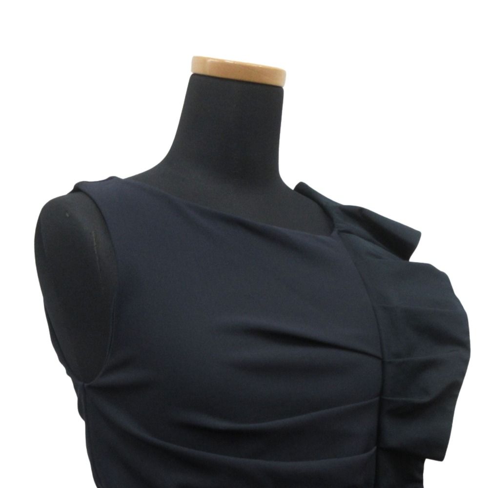 Max Mara Asymmetric Ruffle Frill Midi Dress Sleeveless White Tag 36 Navy — view 5