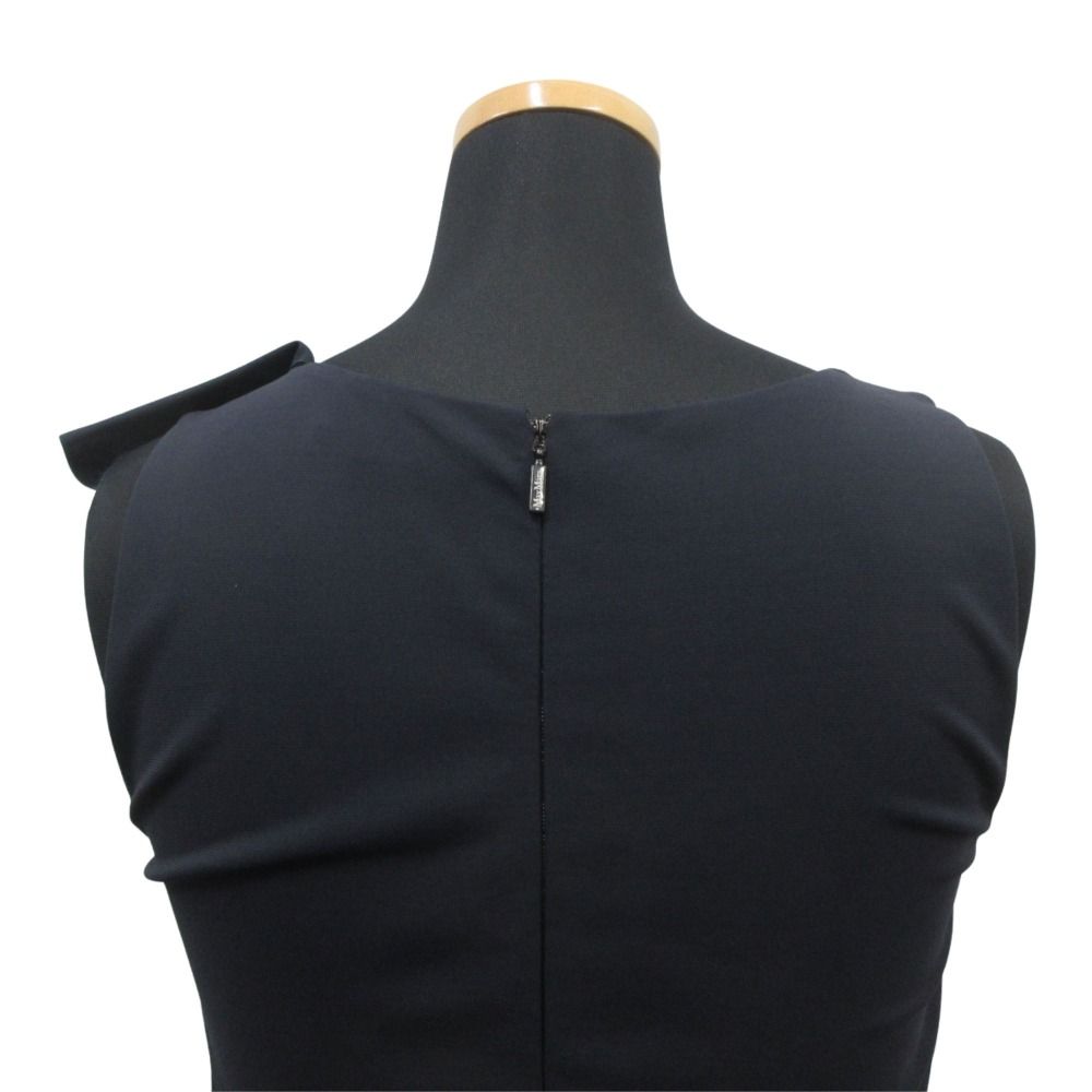 Max Mara Asymmetric Ruffle Frill Midi Dress Sleeveless White Tag 36 Navy — view 6
