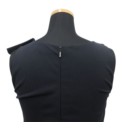 Max Mara Asymmetric Ruffle Frill Midi Dress Sleeveless White Tag 36 Navy — view 6