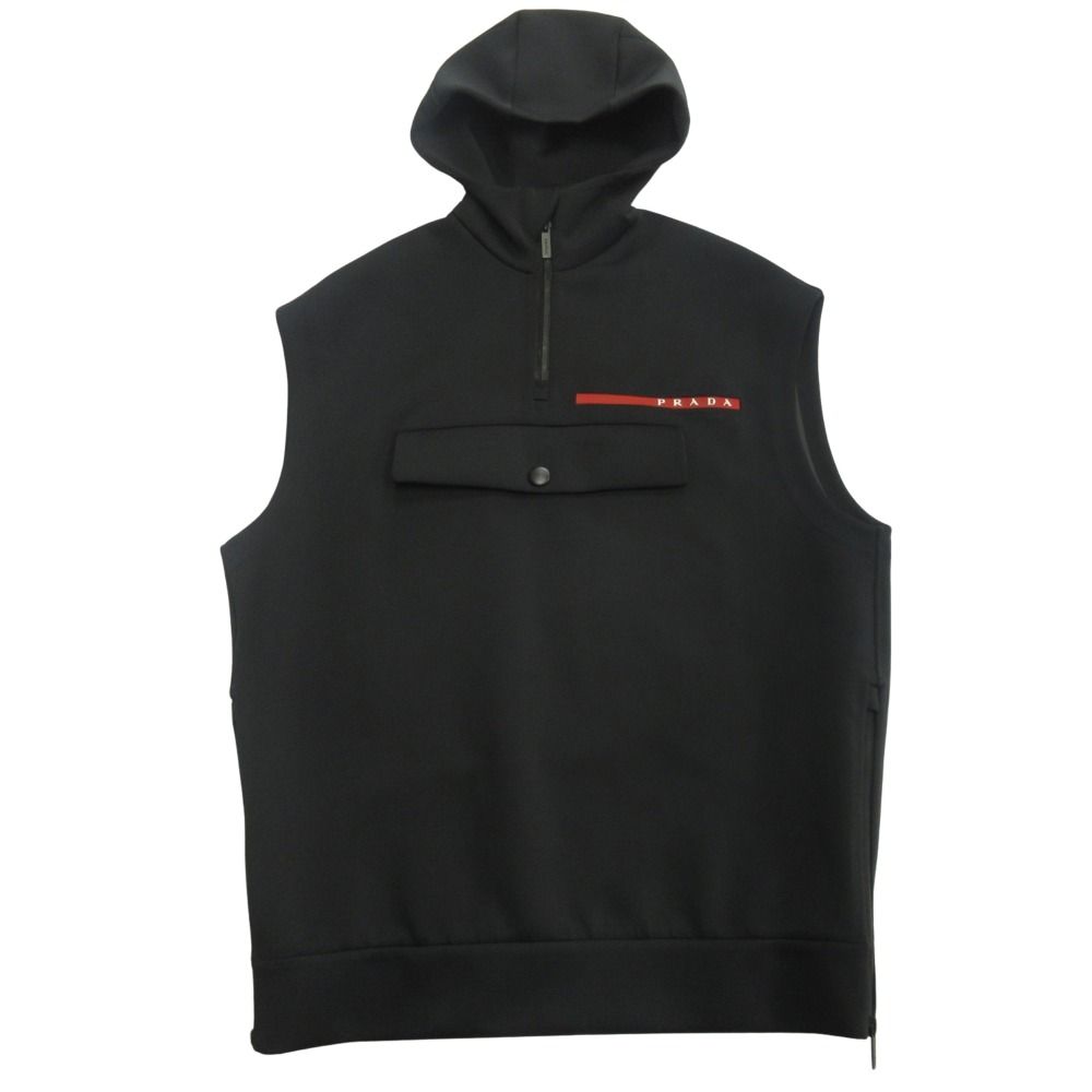 Prada Sports Technical Sleeveless Hoodie Vest Rubber Logo S Black