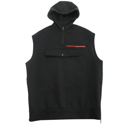 Prada Sports Technical Sleeveless Hoodie Vest Rubber Logo S Black