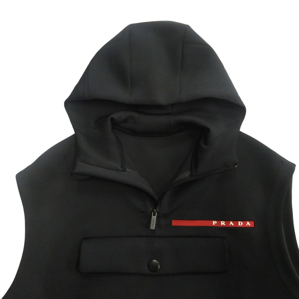 Prada Sports Technical Sleeveless Hoodie Vest Rubber Logo S Black — view 3