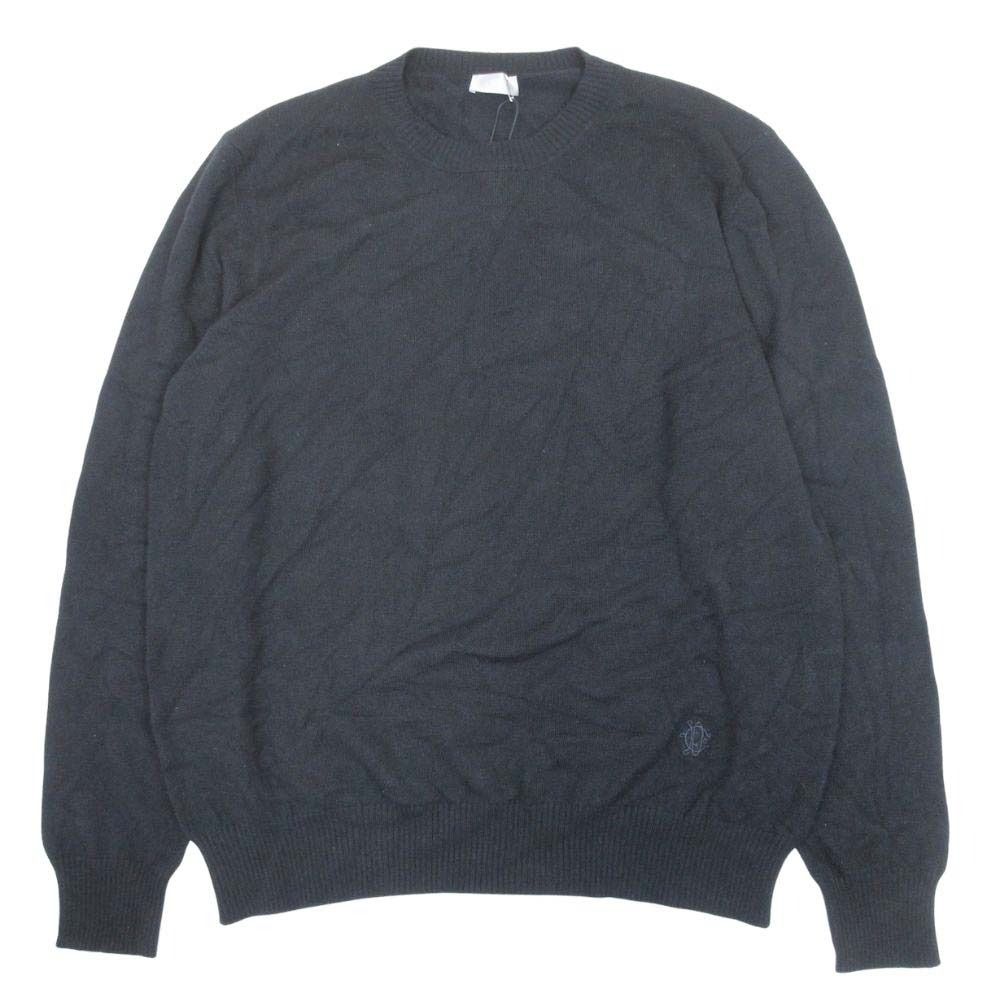 Dior Cashmere Knit Logo One Point High Gauge Sweater Top Pullover XL Black