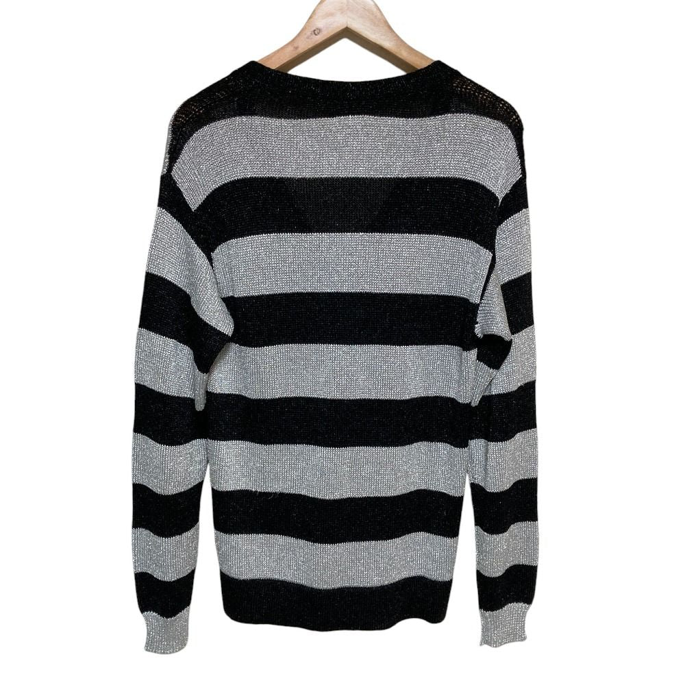 Dolce & Gabbana Border Pattern Lame Knit Cardigan 36 Black Gray — view 2