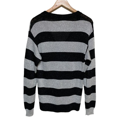 Dolce & Gabbana Border Pattern Lame Knit Cardigan 36 Black Gray — view 2