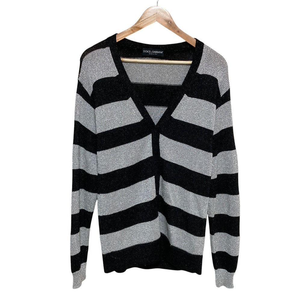 Dolce & Gabbana Border Pattern Lame Knit Cardigan 36 Black Gray