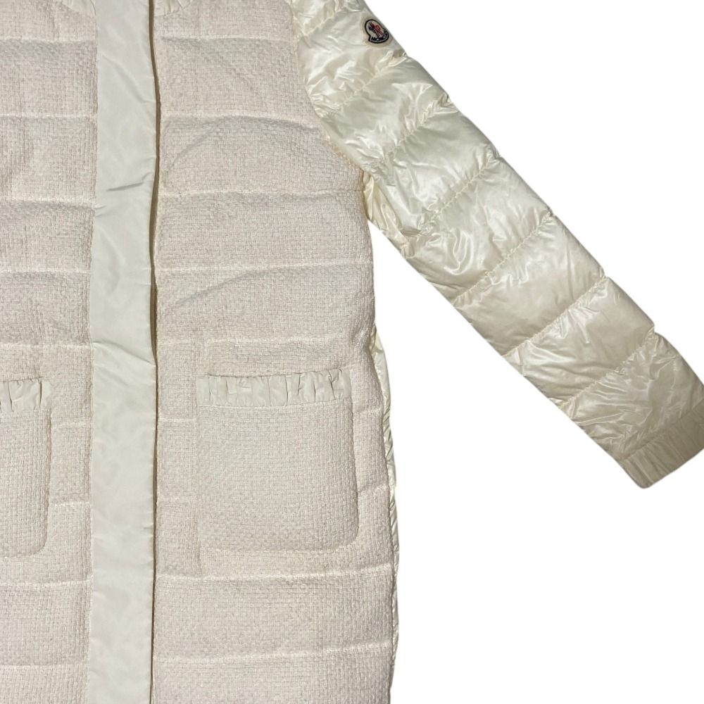 Moncler Veulettes Tweed Contrast Down Coat 1 White — view 3