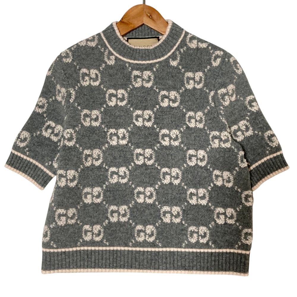 Gucci GG Boucles Wool Jacquard Top Sweater XS Gray