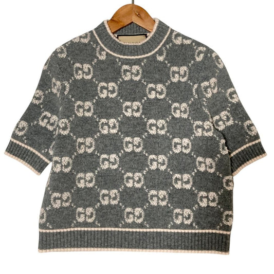 Gucci GG Boucles Wool Jacquard Top Sweater XS Gray