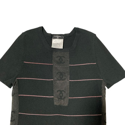 Chanel Mesh CC Logo Rib Knit Top Summer 38 Black Sweater — view 3