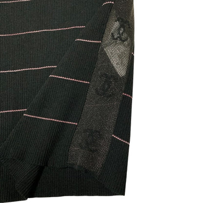 Chanel Mesh CC Logo Rib Knit Top Summer 38 Black Sweater — view 4