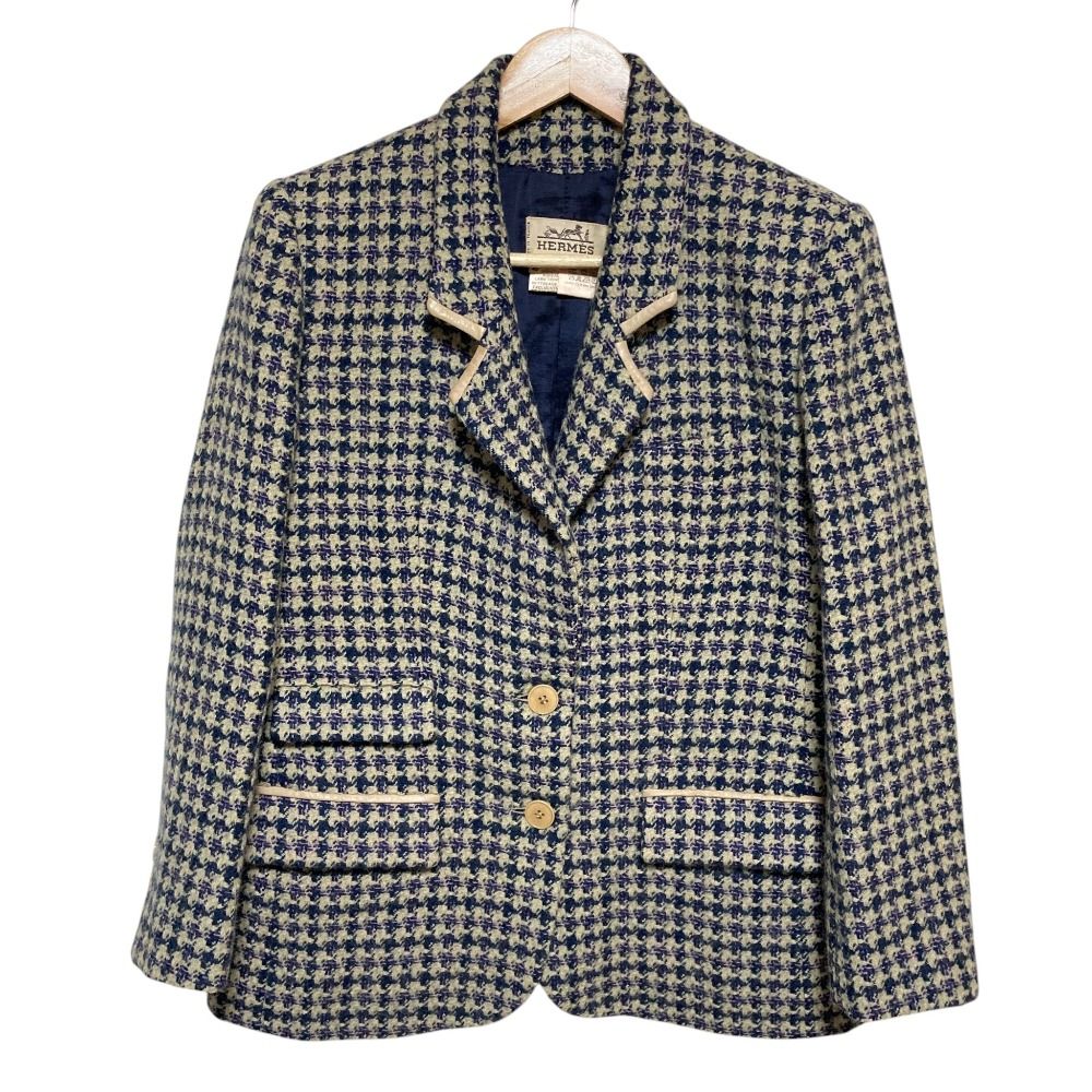 Hermes Tweed Single Jacket Skirt Set 42 Navy — view 2