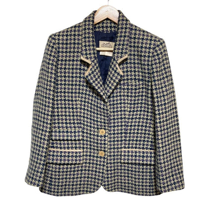 Hermes Tweed Single Jacket Skirt Set 42 Navy — view 2