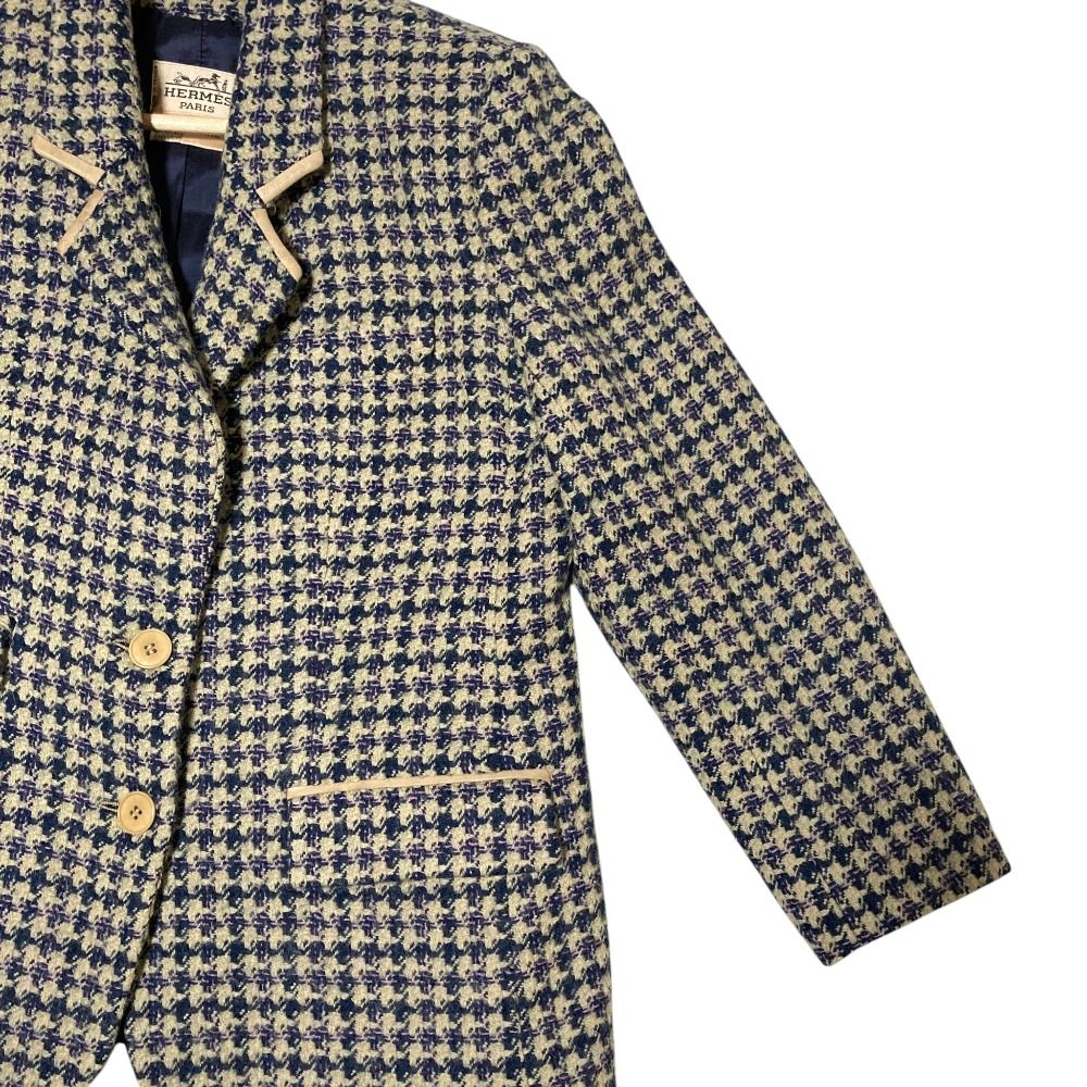 Hermes Tweed Single Jacket Skirt Set 42 Navy — view 4