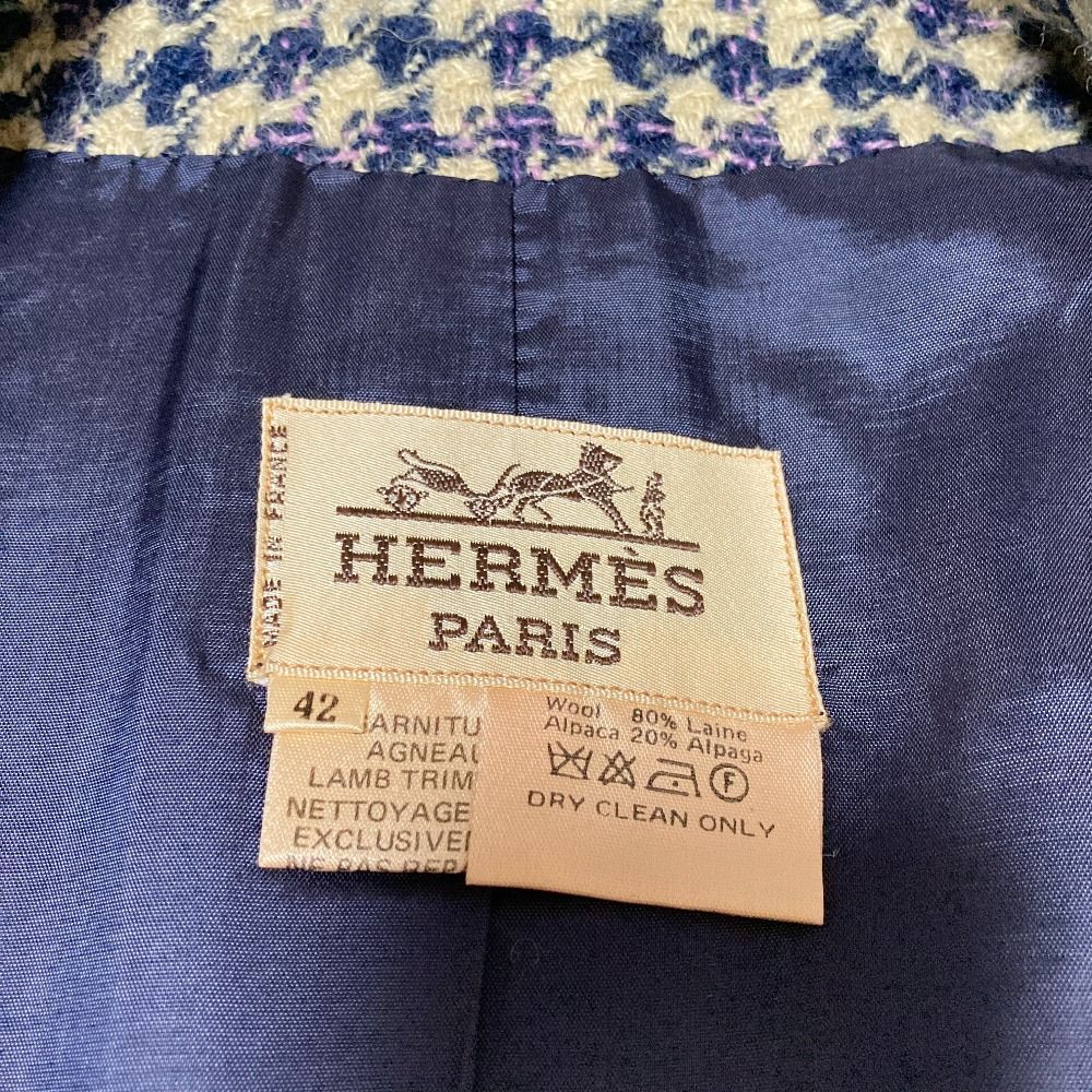 Hermes Tweed Single Jacket Skirt Set 42 Navy — view 6