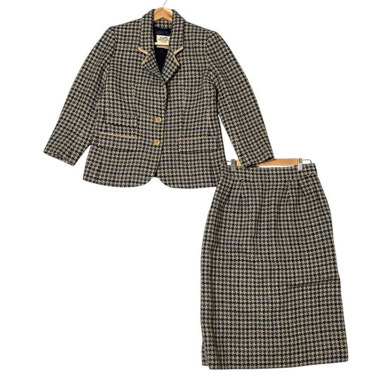 Hermes Tweed Single Jacket Skirt Set 42 Navy