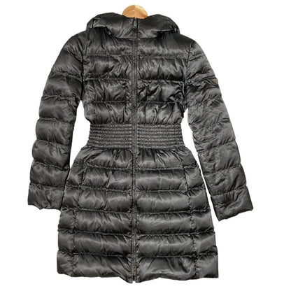 Prada Waist Shirred Hooded Down Coat 36 Gray