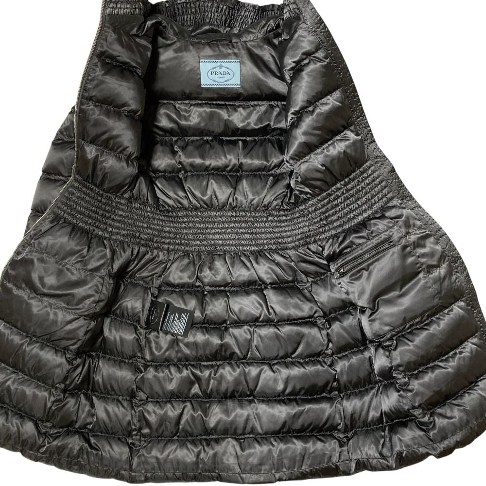 Prada Waist Shirred Hooded Down Coat 36 Gray — view 3