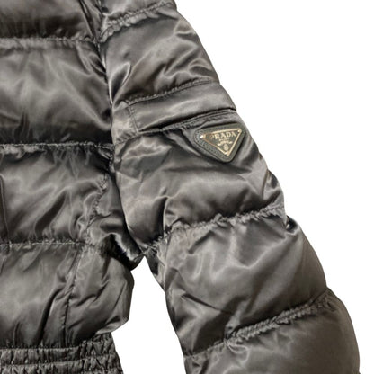 Prada Waist Shirred Hooded Down Coat 36 Gray — view 4