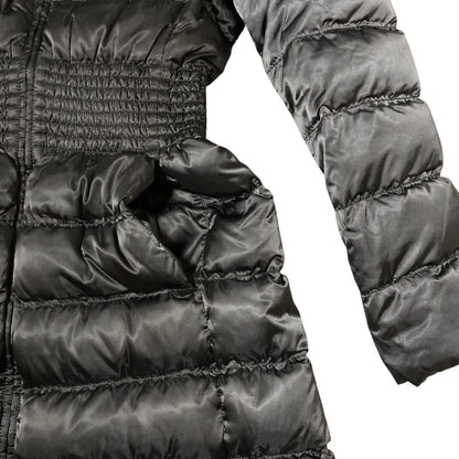 Prada Waist Shirred Hooded Down Coat 36 Gray — view 5
