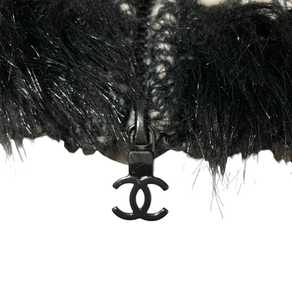 Chanel Tweed Knit Zip Up Jacket 36 Black — view 7