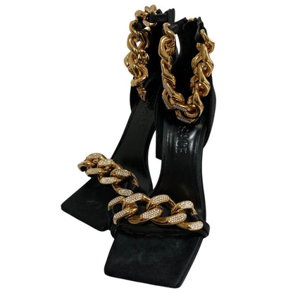 Versace Chain Strap Satin Sandals 36 Black