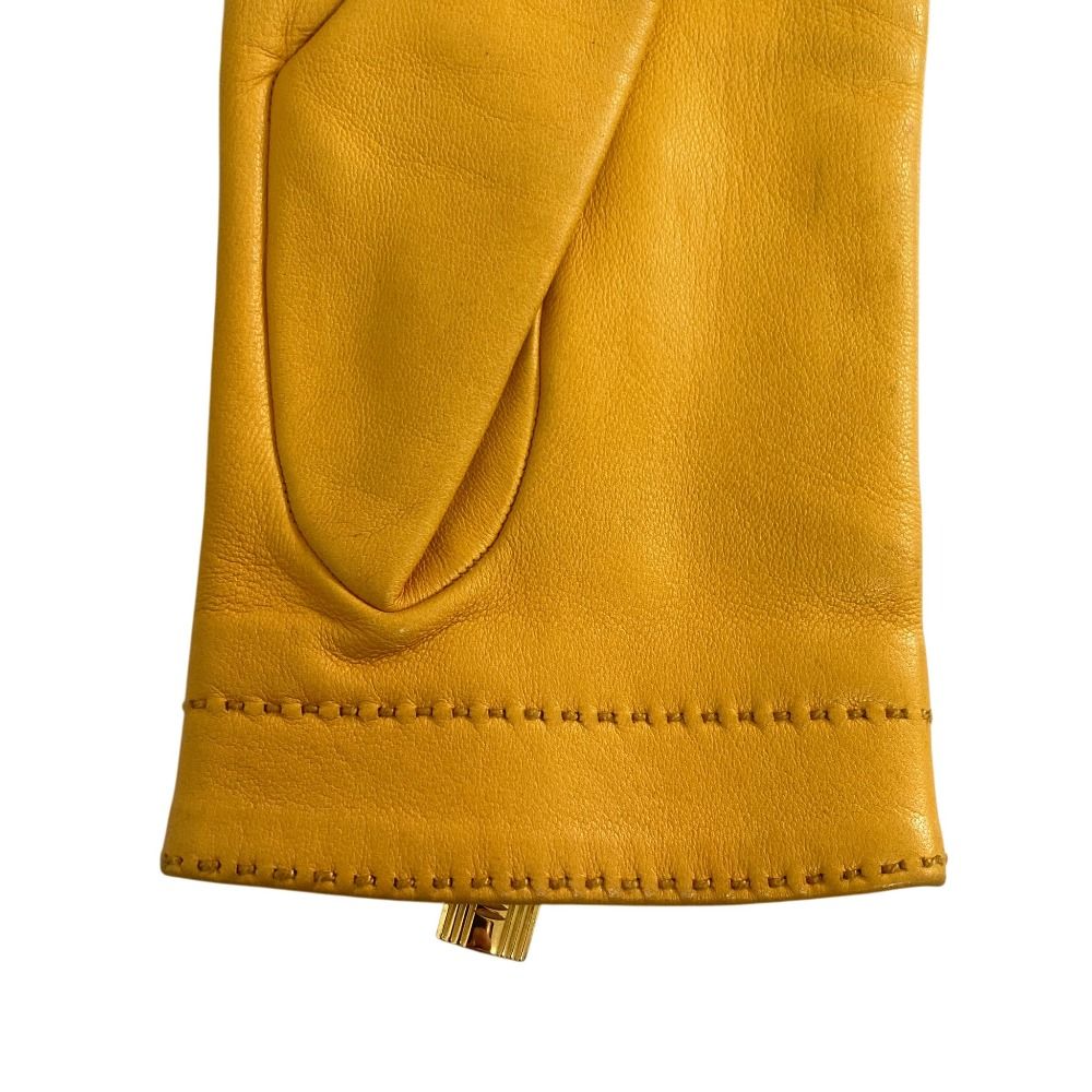 Hermes Cadena Zip Leather Gloves 7 Yellow — view 7