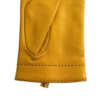 Hermes Cadena Zip Leather Gloves 7 Yellow — view 7