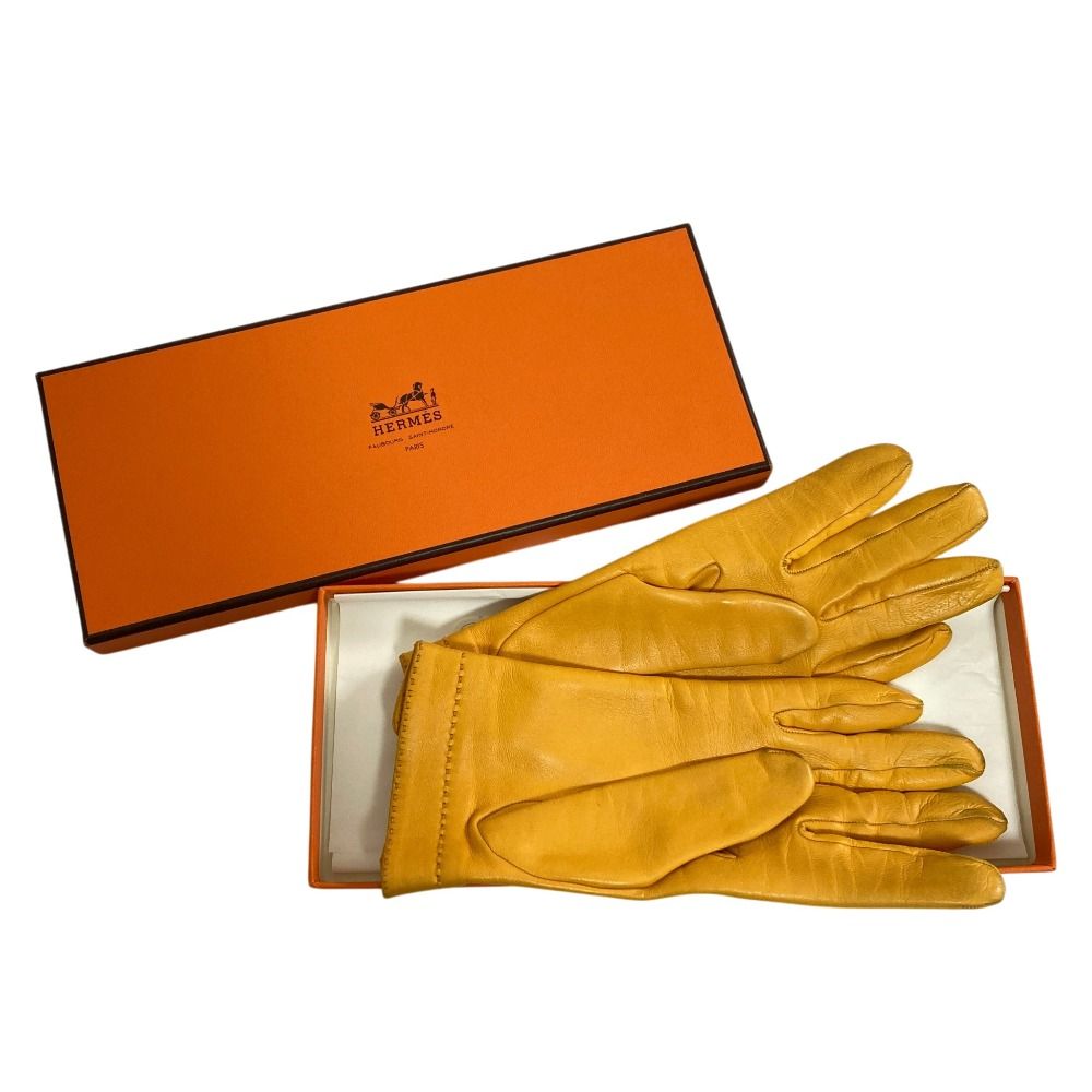 Hermes Cadena Zip Leather Gloves 7 Yellow
