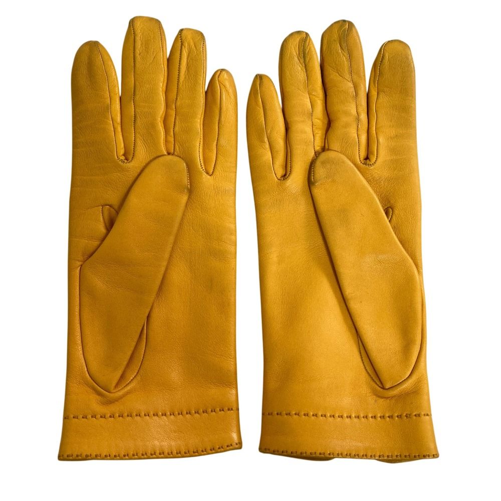 Hermes Cadena Zip Leather Gloves 7 Yellow — view 3