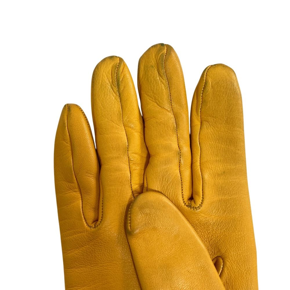 Hermes Cadena Zip Leather Gloves 7 Yellow — view 4