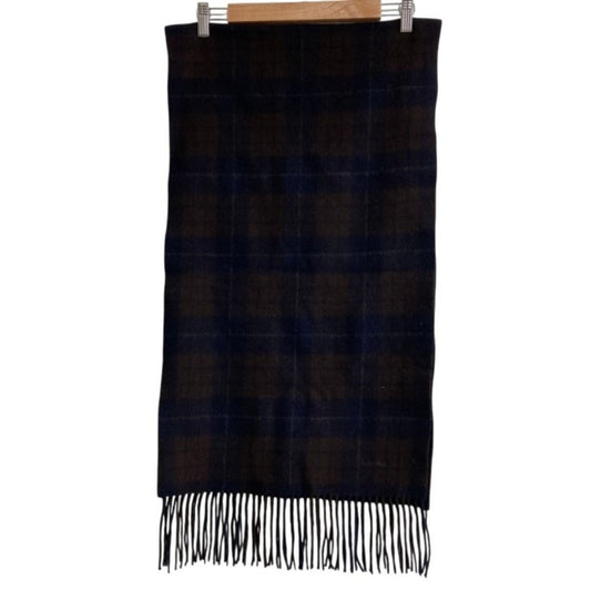 Hermes Check Cashmere 100% Fringe Scarf Brown Navy