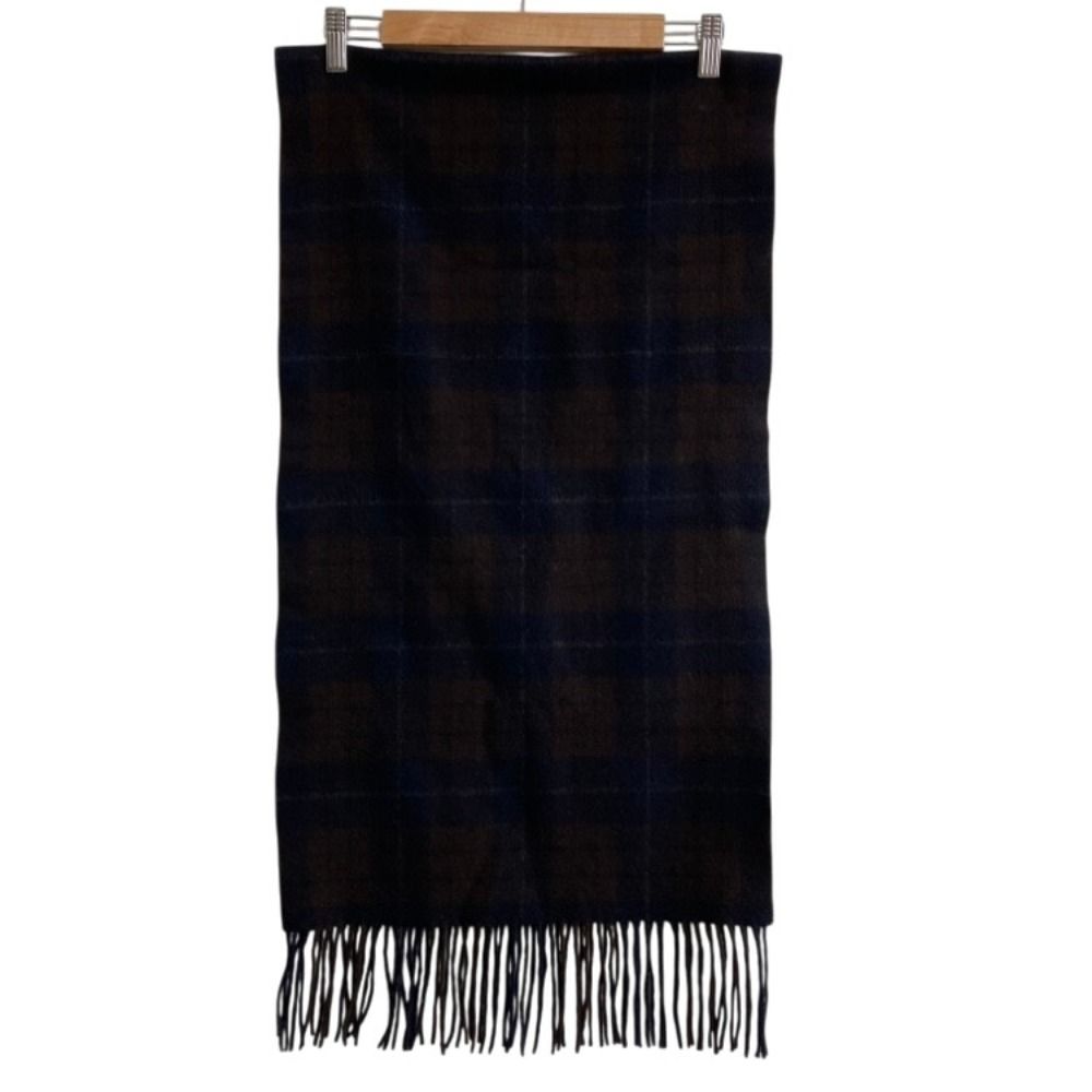 Hermes Check Cashmere 100% Fringe Scarf Brown Navy — view 3