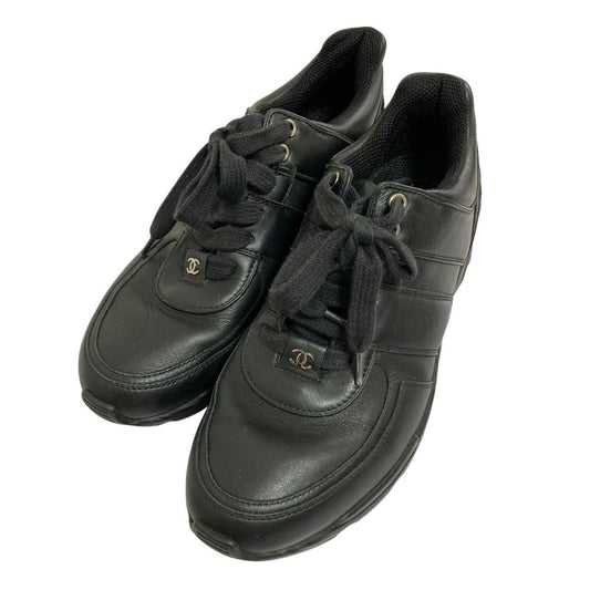 Chanel Tweed Leather Sneakers 38 Black