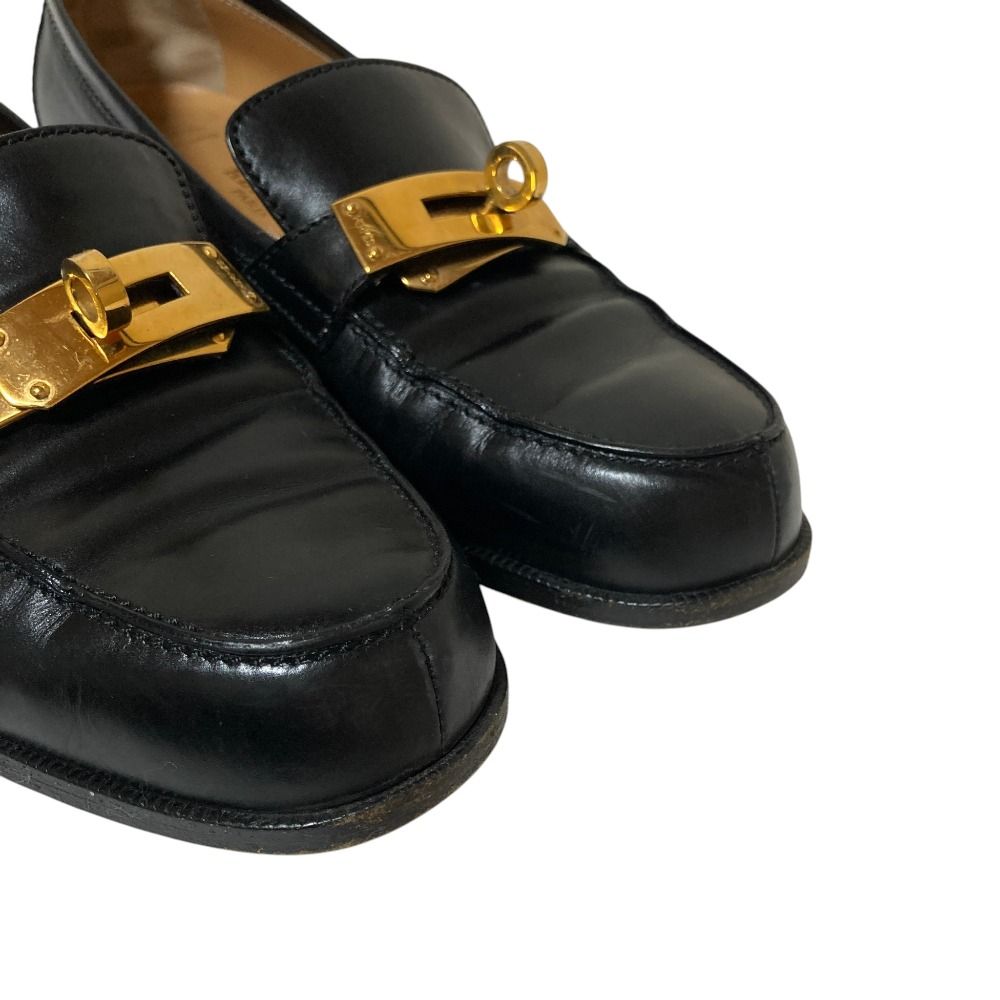 Hermes Box Calf Kelly Loafers Shoes 35 22.5 cm Black — view 6