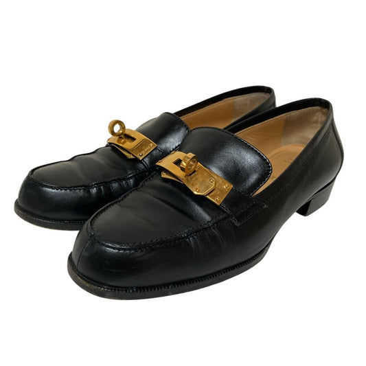 Hermes Box Calf Kelly Loafers Shoes 35 22.5 cm Black