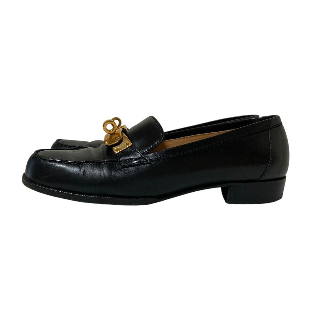 Hermes Box Calf Kelly Loafers Shoes 35 22.5 cm Black — view 2