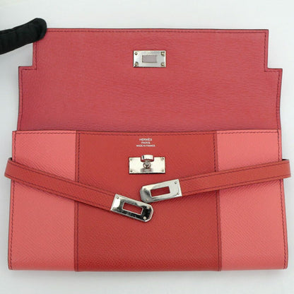 Hermes Kelly Wallet Flag Coral Corail Flamingo Pink Leather Long — view 6