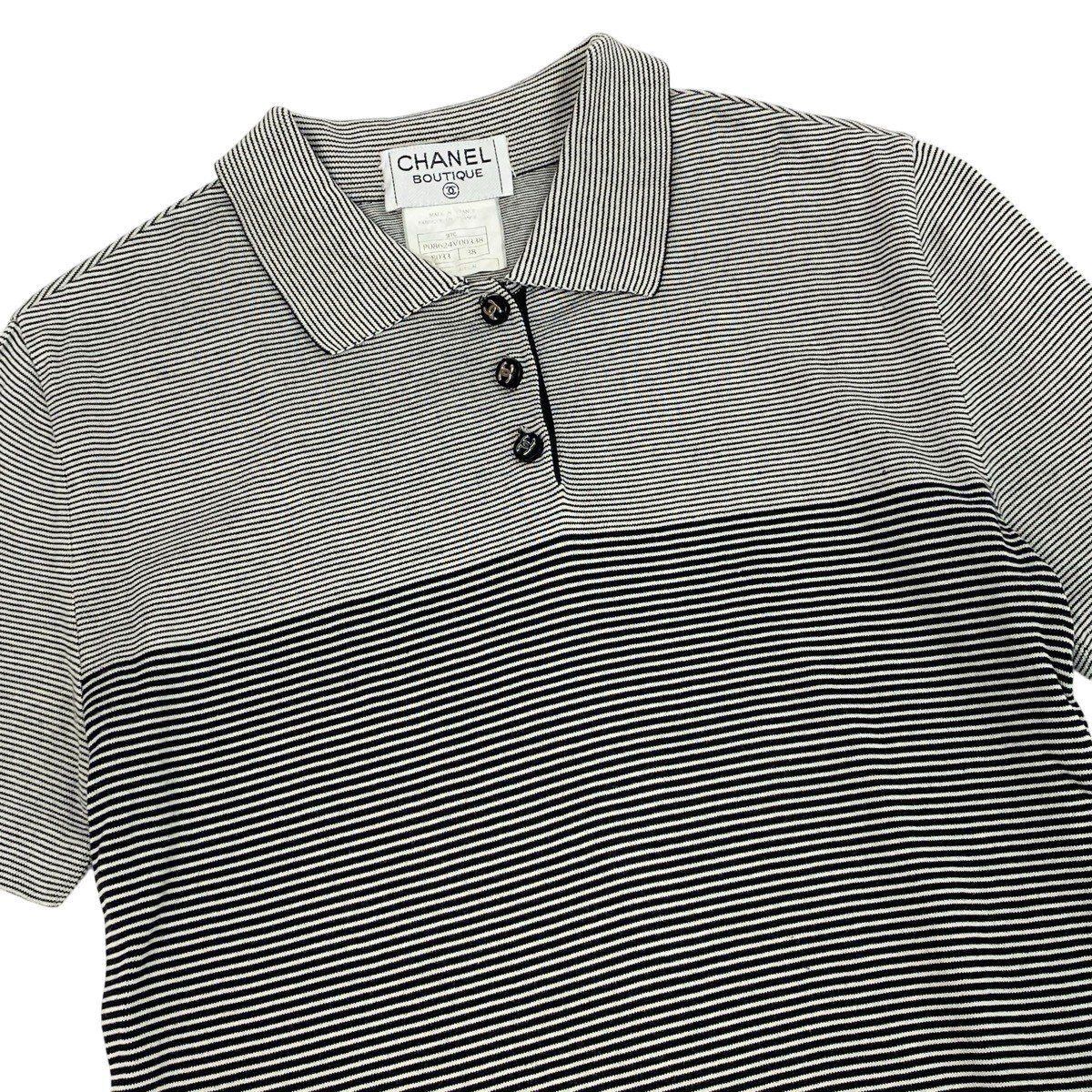 Chanel Boutique CC Logo Button Short Sleeve Polo Shirt Border 38 Black White — view 4